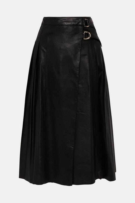 KarenMillen Leather Pleated Buckle Kilt Midi Skirt 4