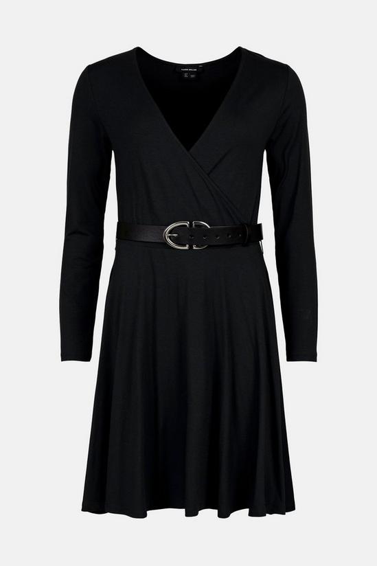 KarenMillen Belted Wrap Long Sleeve Viscose Blend Jersey Dress 4