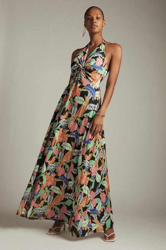 KarenMillen Bird Print Twist Waist Jersey Maxi Dress 1