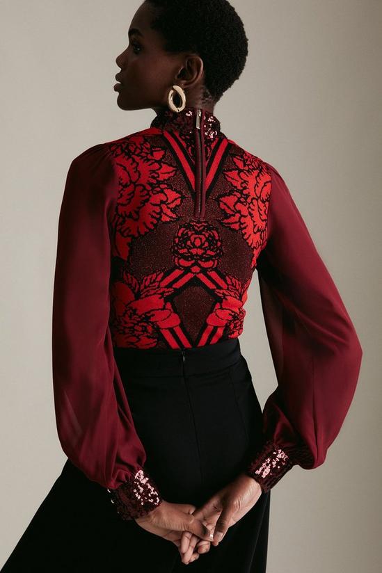 KarenMillen Sequin Front Knit Georgette Sleeve Top 3