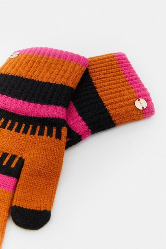 KarenMillen Stripe Knitted Trimmed Gloves 3