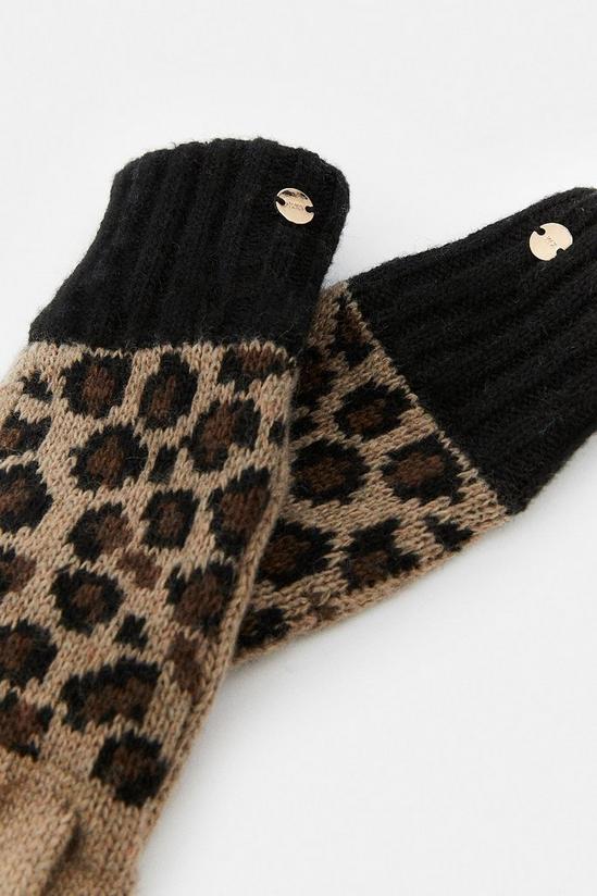 KarenMillen Leopard Knit Gloves 2