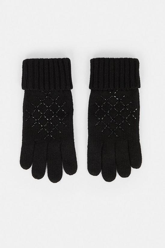 KarenMillen Embellished Wool Blend Knit Gloves 2