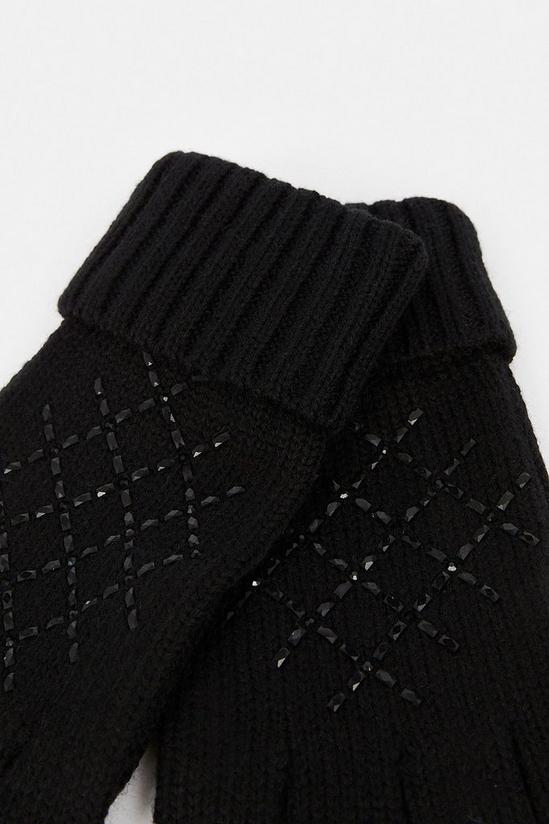 KarenMillen Embellished Wool Blend Knit Gloves 3