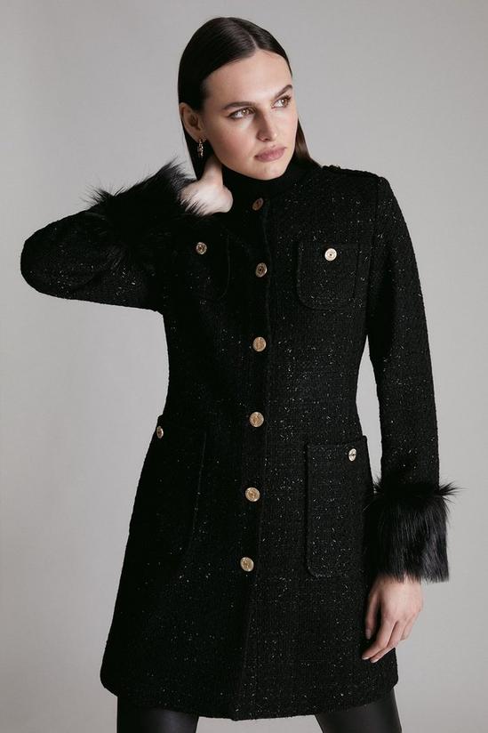 KarenMillen Sparkle Tweed And Faux Fur Cuff Coat 1