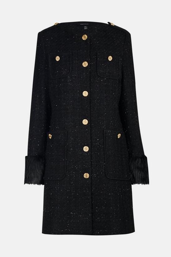 KarenMillen Sparkle Tweed And Faux Fur Cuff Coat 4