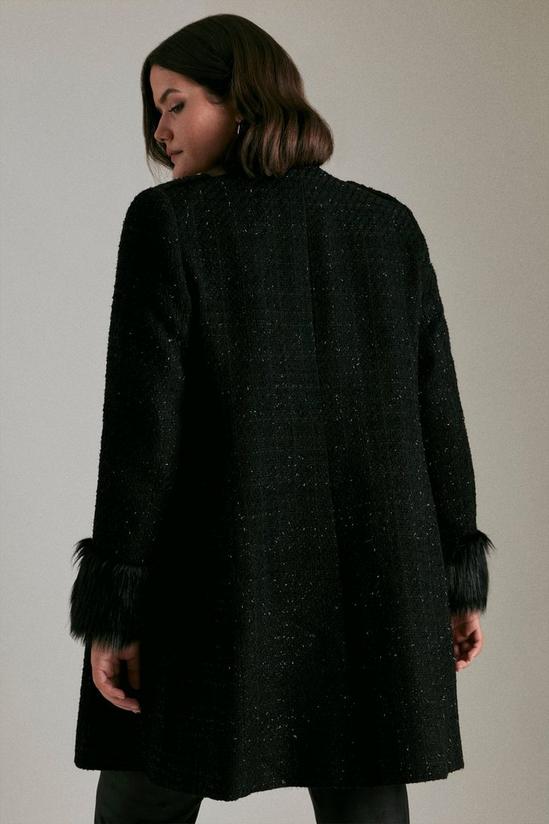KarenMillen Plus Size Sparkle Tweed And Faux Fur Cuff Coat 3