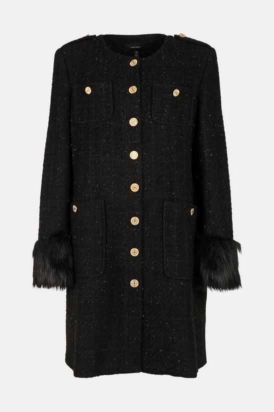 KarenMillen Plus Size Sparkle Tweed And Faux Fur Cuff Coat 4