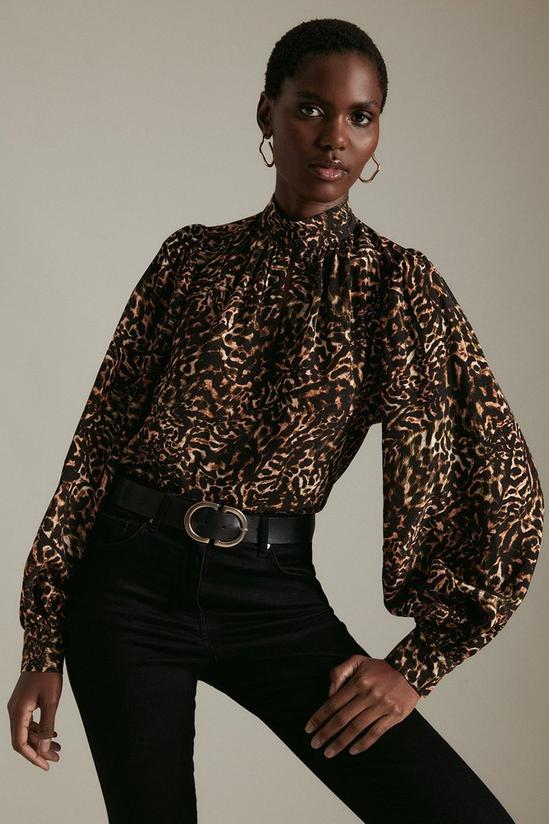 KarenMillen Leopard Print Woven Long Sleeve Keyhole Blouse 1