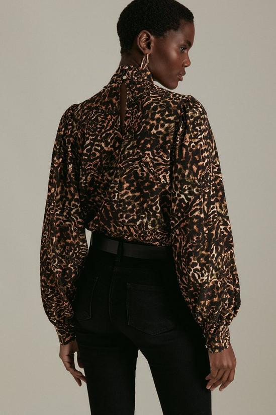 KarenMillen Leopard Print Woven Long Sleeve Keyhole Blouse 3
