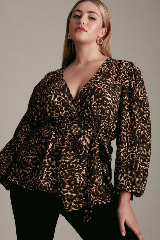 KarenMillen Plus Size Leopard Print Long Sleeve Woven Wrap Top 1