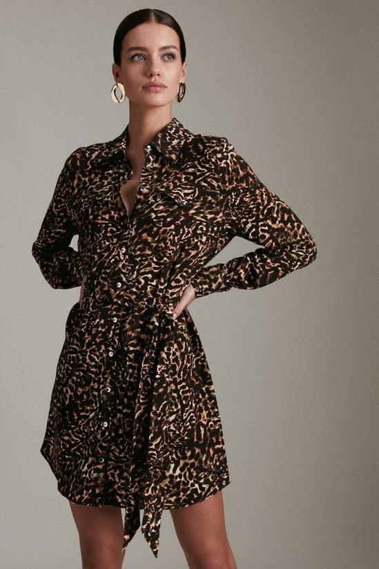 KarenMillen Petite Leopard Print Woven Mini Shirt Dress 1