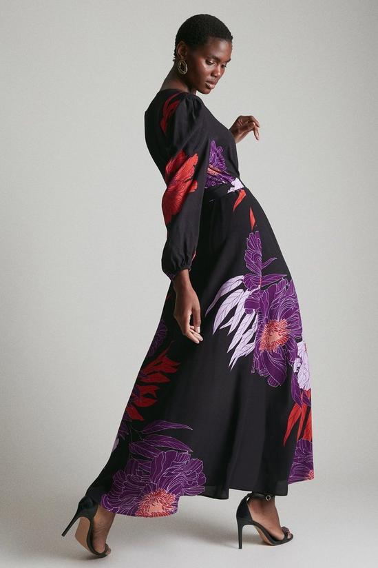 KarenMillen Graphic Floral Print Woven Long sleeve Wrap Midi 3