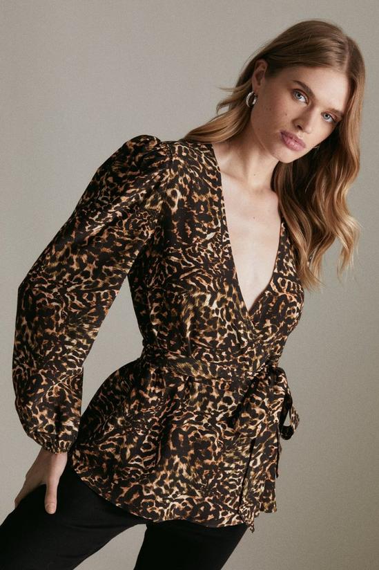 KarenMillen Leopard Print Long sleeve Woven Wrap Top 1