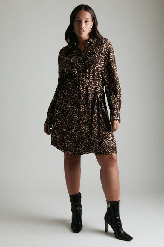 KarenMillen Plus Size Leopard Print Woven Mini Shirt Dress 1