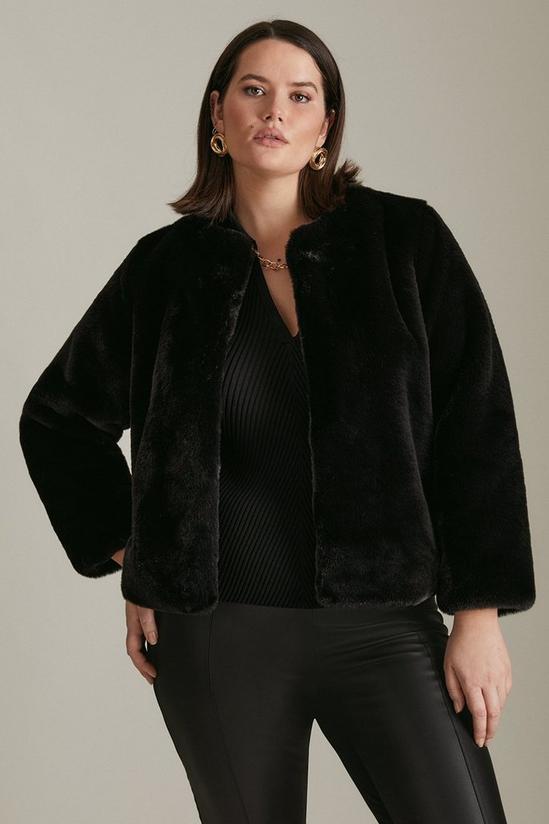 KarenMillen Plus Size Long Sleeve Faux Fur Short Coat 1
