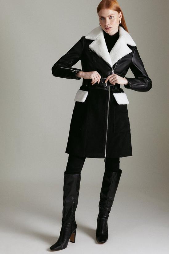 KarenMillen Leather And Shearling Layered Biker Coat 1