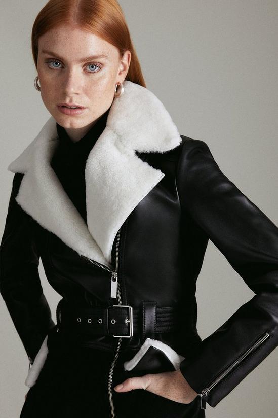 KarenMillen Leather And Shearling Layered Biker Coat 2