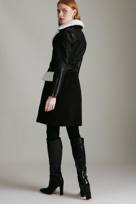 KarenMillen Leather And Shearling Layered Biker Coat 3