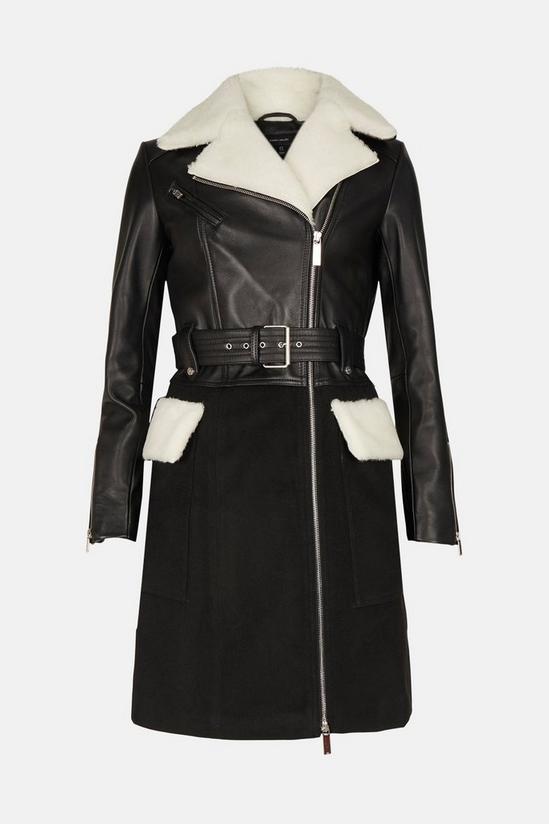 KarenMillen Leather And Shearling Layered Biker Coat 4