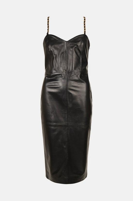 KarenMillen Leather Chain Cami Ring Back Pencil Midi Dress 4