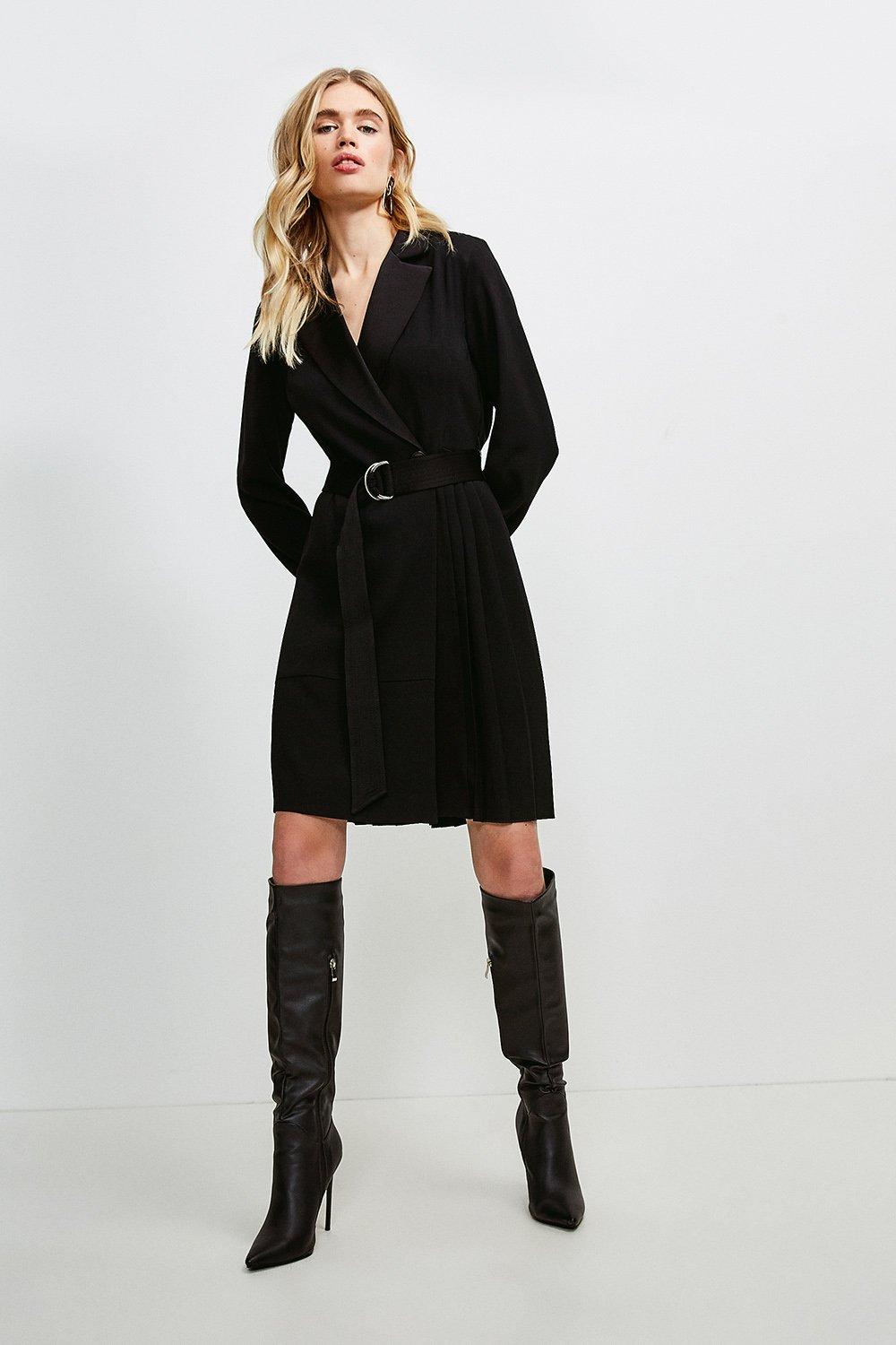 soft fluid crepe luxe utility pleated wrap dress