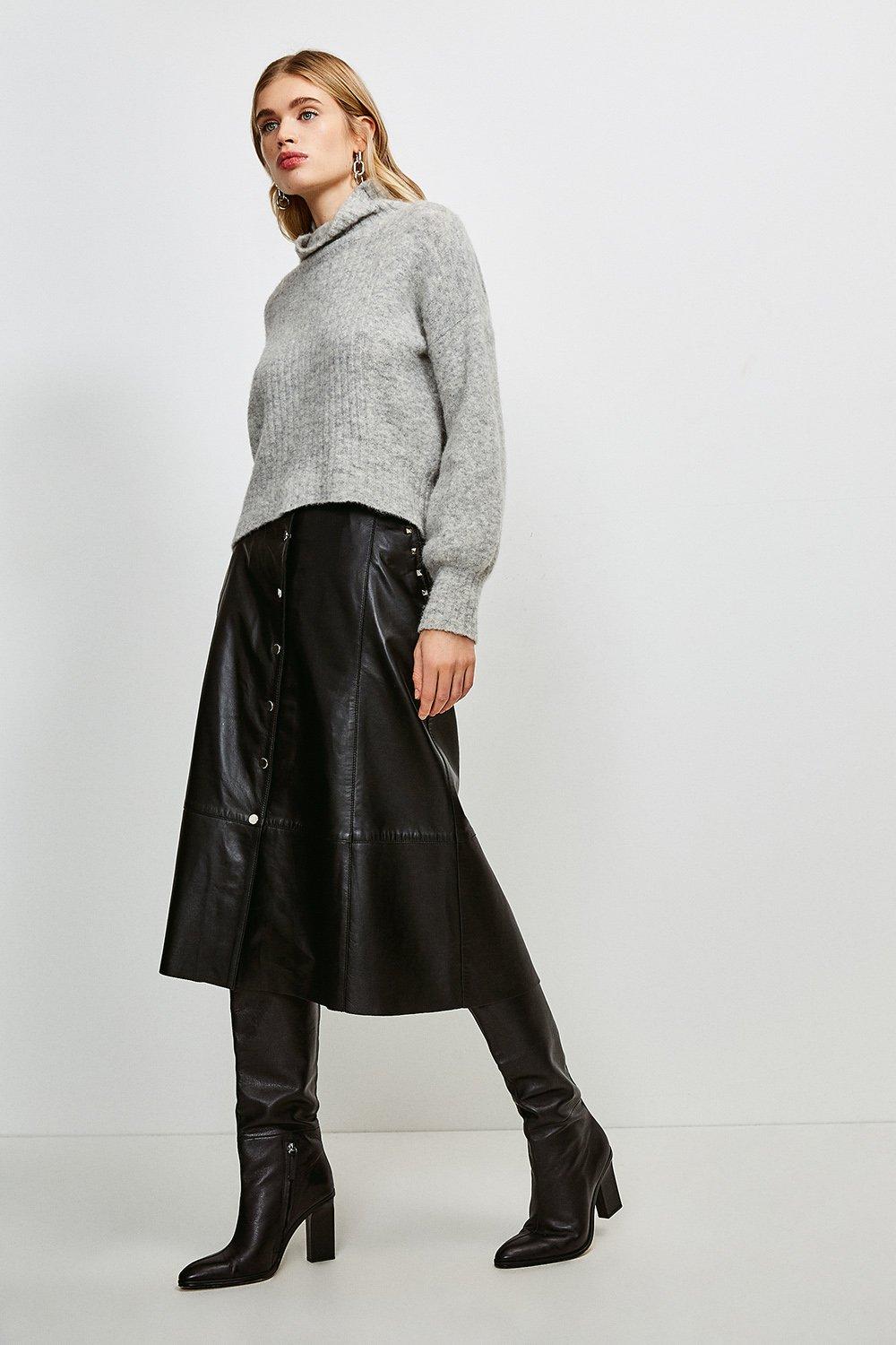 leather stud detail skirt