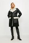 KarenMillen Leather And Shearling Layered Biker Trench Coat thumbnail 1