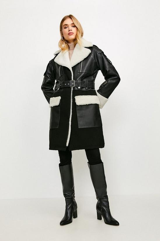 KarenMillen Leather And Shearling Layered Biker Trench Coat 1