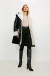 KarenMillen Leather And Shearling Layered Biker Trench Coat thumbnail 3