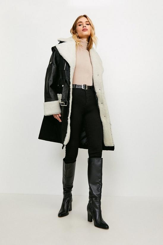 KarenMillen Leather And Shearling Layered Biker Trench Coat 3
