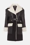 KarenMillen Leather And Shearling Layered Biker Trench Coat thumbnail 5