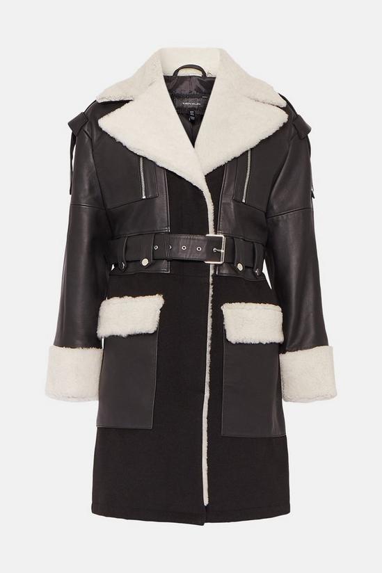 KarenMillen Leather And Shearling Layered Biker Trench Coat 5
