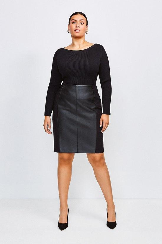 KarenMillen Plus Size Faux Leather Ponte Panelled Skirt 1