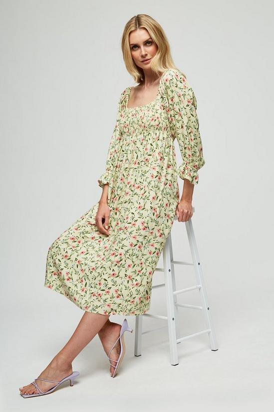 Dorothy Perkins Yellow Floral Shirred Top Midi Dress 1