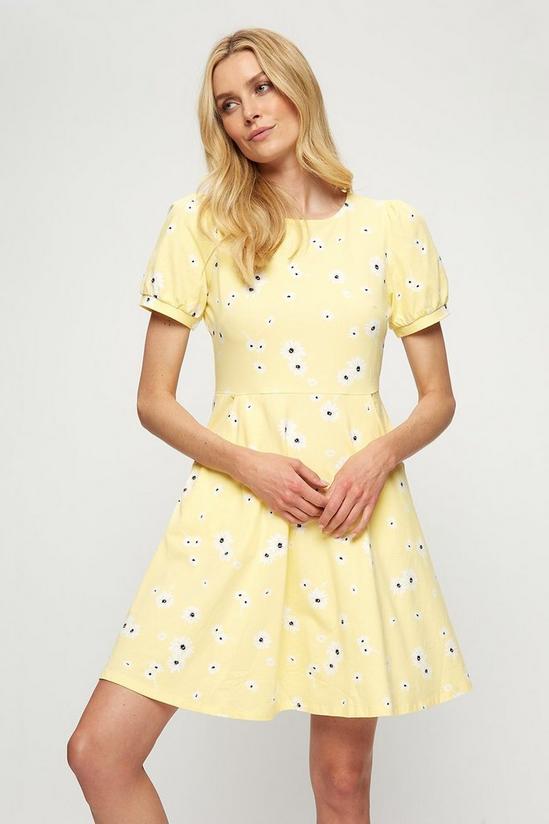 Dorothy Perkins Yellow Floral Puff Sleeve Tshirt Dress 1