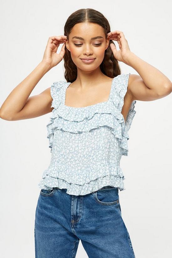 Dorothy Perkins Petite Blue Ditsy Ruffle Co-ord Top 1