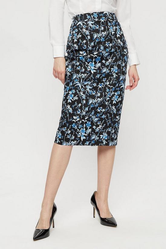Dorothy Perkins Black Cobalt Floral Tailored Pencil Skirt 2