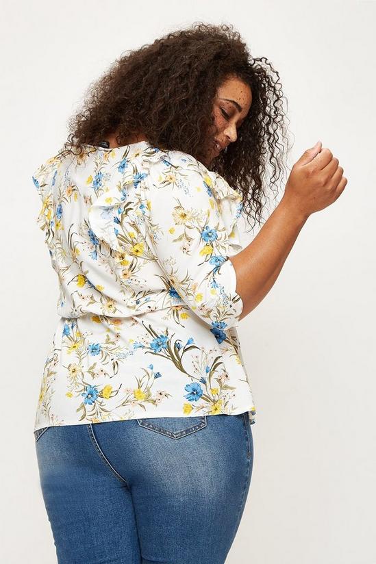 Dorothy Perkins Curve Ivory Floral V Neck Ruffle Top 3