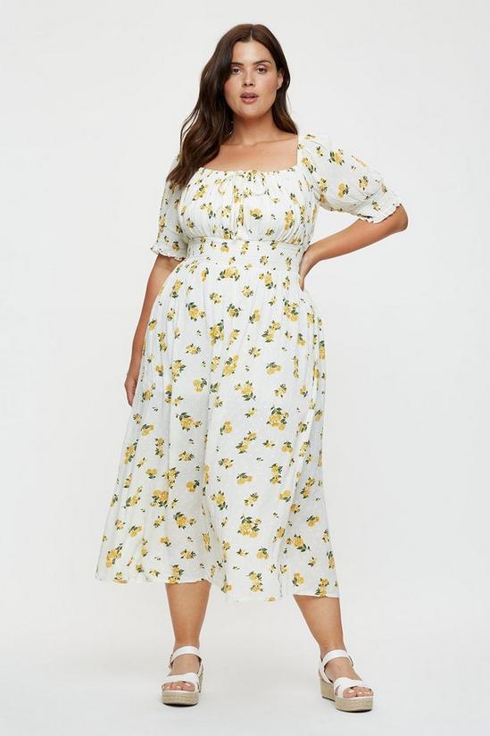 Dorothy Perkins Curve Yellow Floral Sweetheart Neck Midi 1