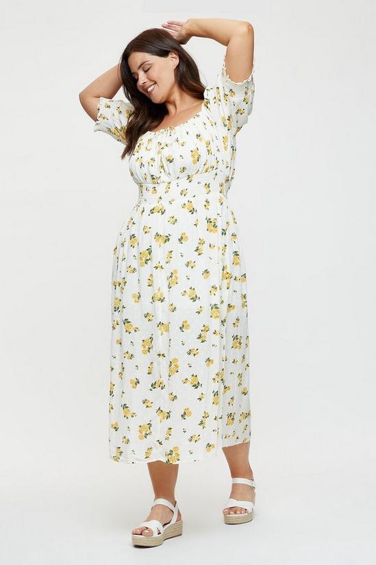 Dorothy Perkins Curve Yellow Floral Sweetheart Neck Midi 2