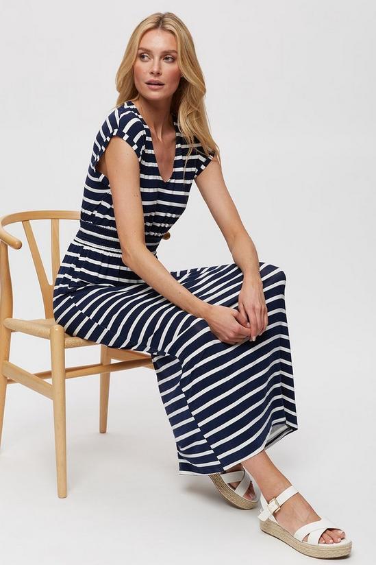 Dorothy Perkins Navy Stripe Roll Sleeve Maxi Dress 1