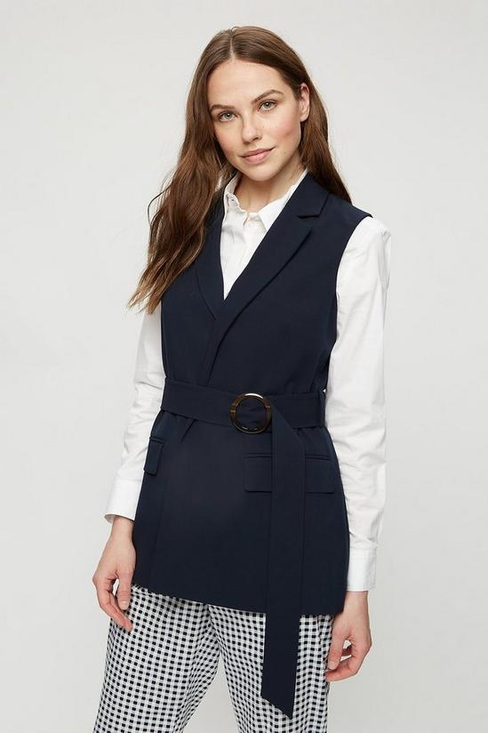 Dorothy Perkins Navy Tailored Belted Sleeveless Blazer 1