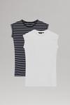 Dorothy Perkins 2 Pack Cotton Longline T-shirt White/Navy Stripe thumbnail 1