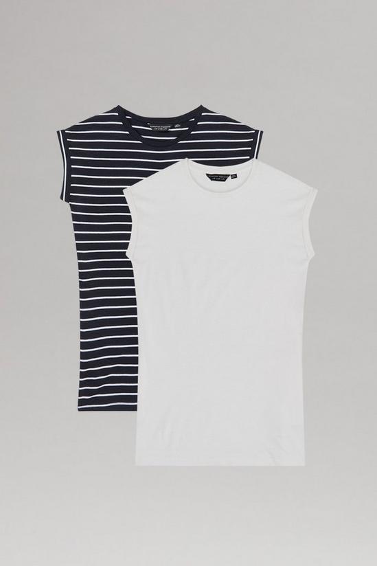Dorothy Perkins 2 Pack Cotton Longline T-shirt White/Navy Stripe 1