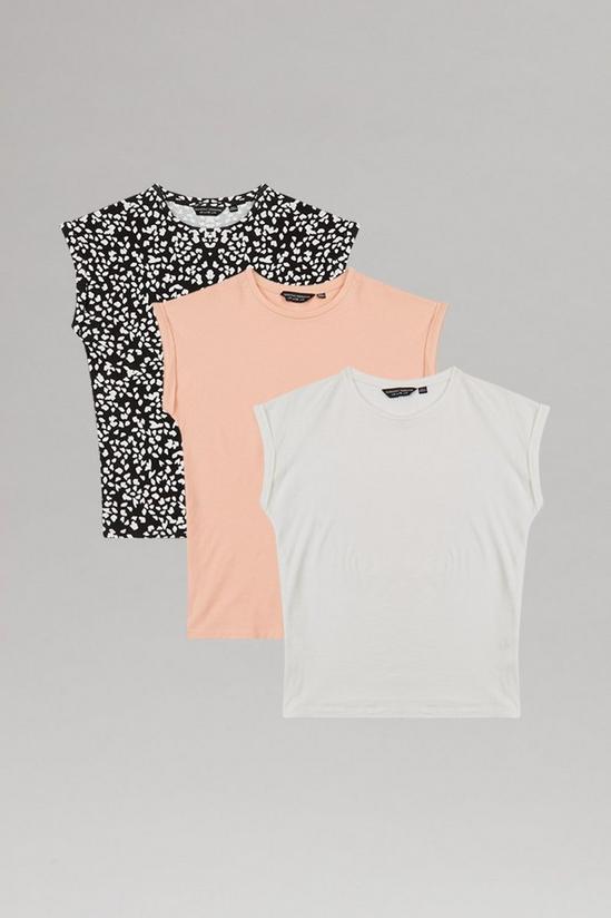 Dorothy Perkins 3 Pack Roll Sleeve T-Shirt White/Peach/Mono Print 1