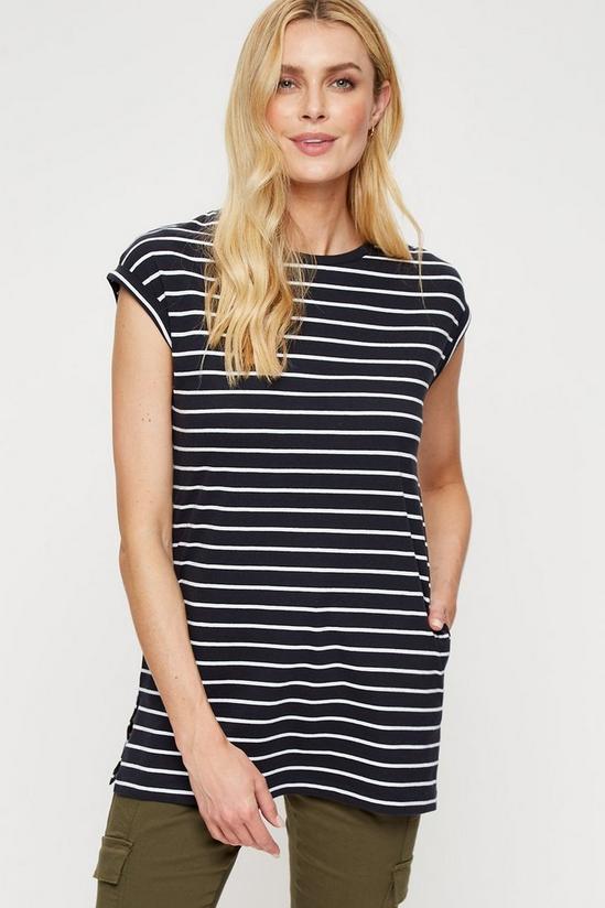 Dorothy Perkins Navy Stripe Longline T-shirt 1