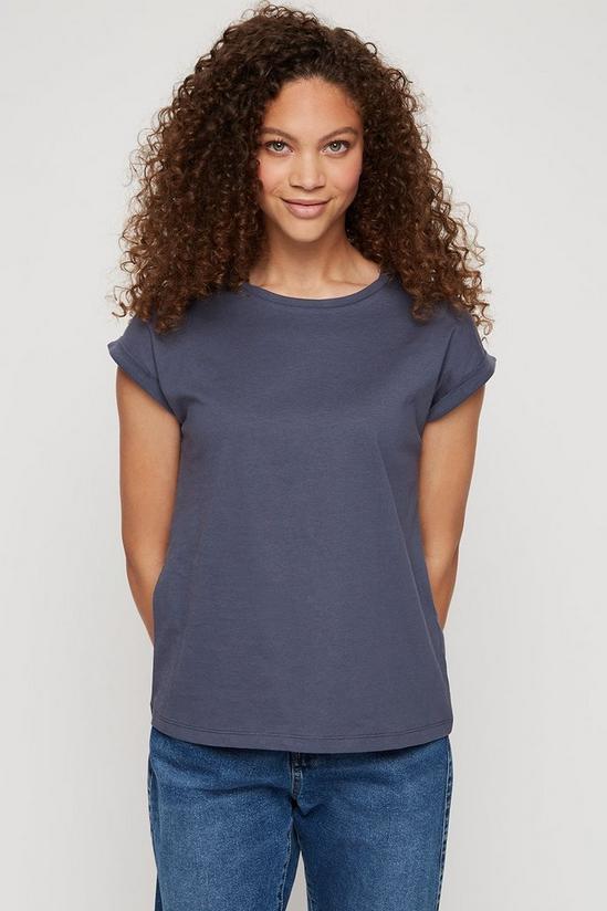 Dorothy Perkins Petite Charcoal Roll Sleeve T-shirt 2