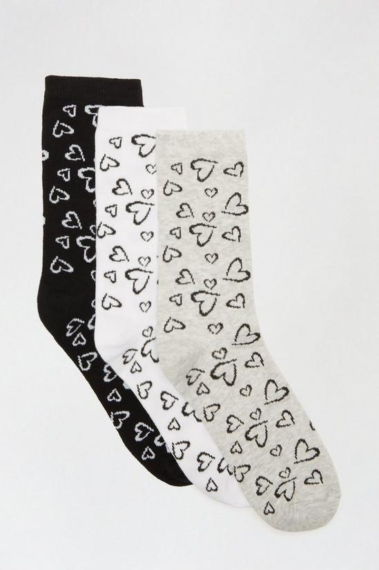Dorothy Perkins Grey Heart Print 3 Pack Ankle Socks 1