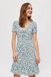 Dorothy Perkins Ivory Blue Floral Ruched Fit And Flare Dress thumbnail 1